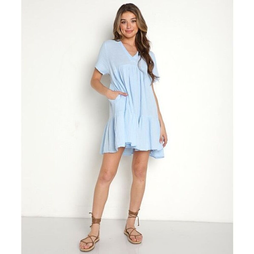 9Seed Resort El Matador dress 100% cotton light blue women's size small NEW NWT